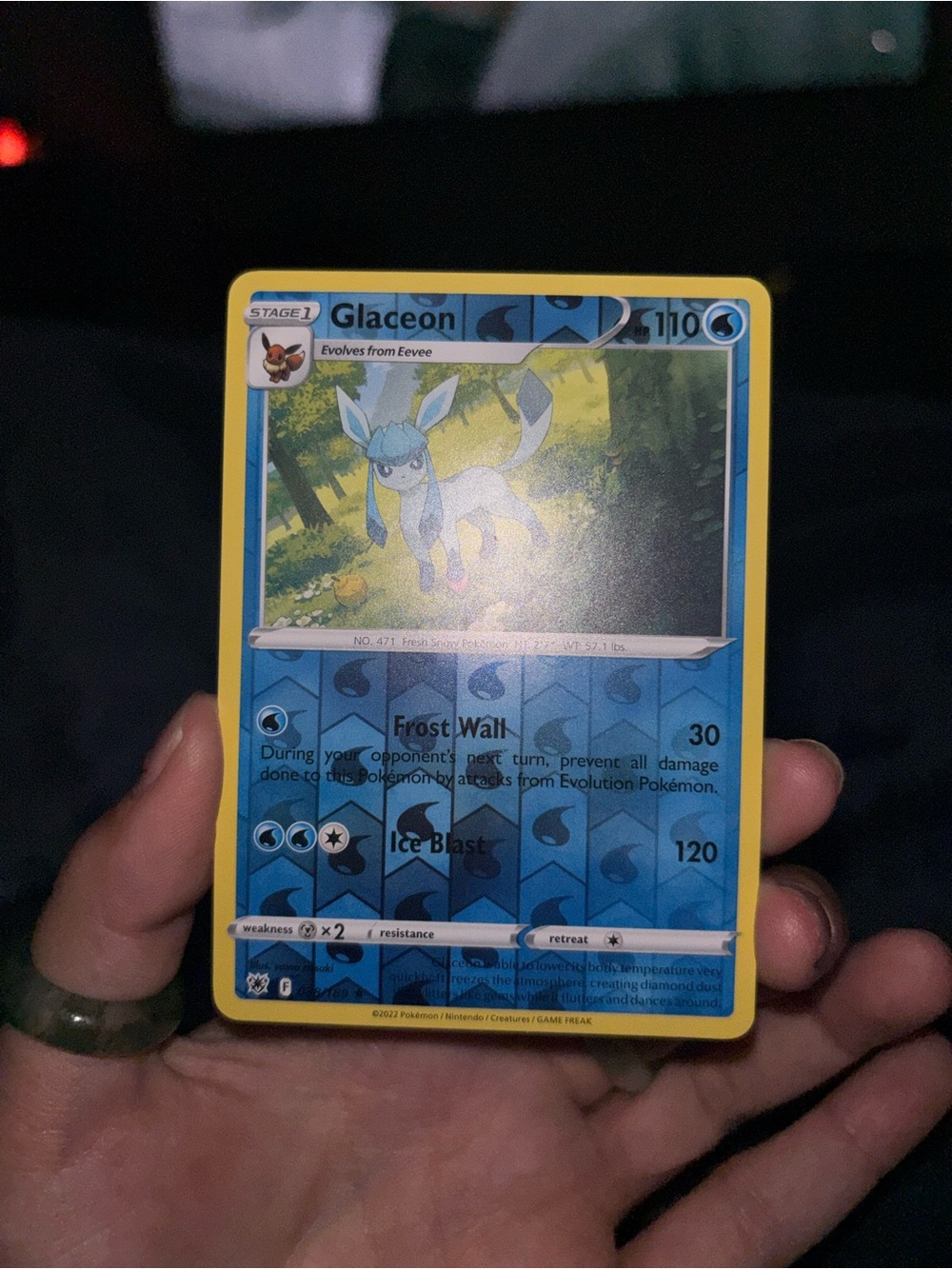 Pokemon Glaceon Trading Card - Blue and Yellow